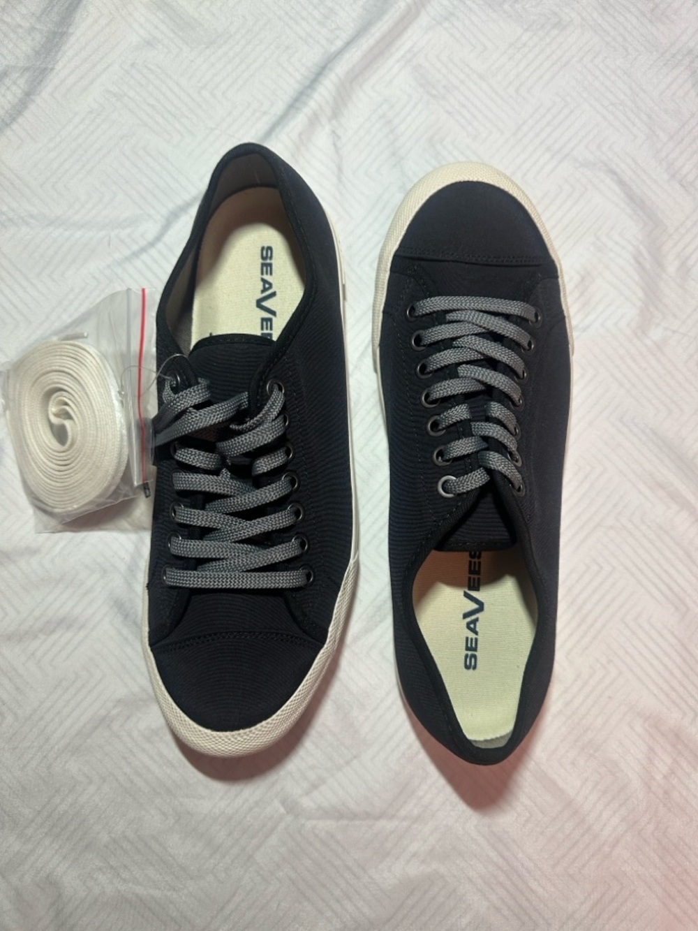 SeaVees Black Canvas Low-Top Sneakers with White Sole